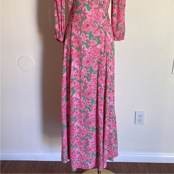 Love By Design Pink and Green Floral Maxi Dress Sz Large - Picture 4 of 8